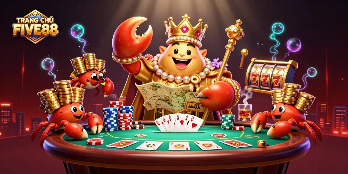 Engage with TRANG CHỦ FIVE88 by exploring a vibrant 3D casino scene full of games.