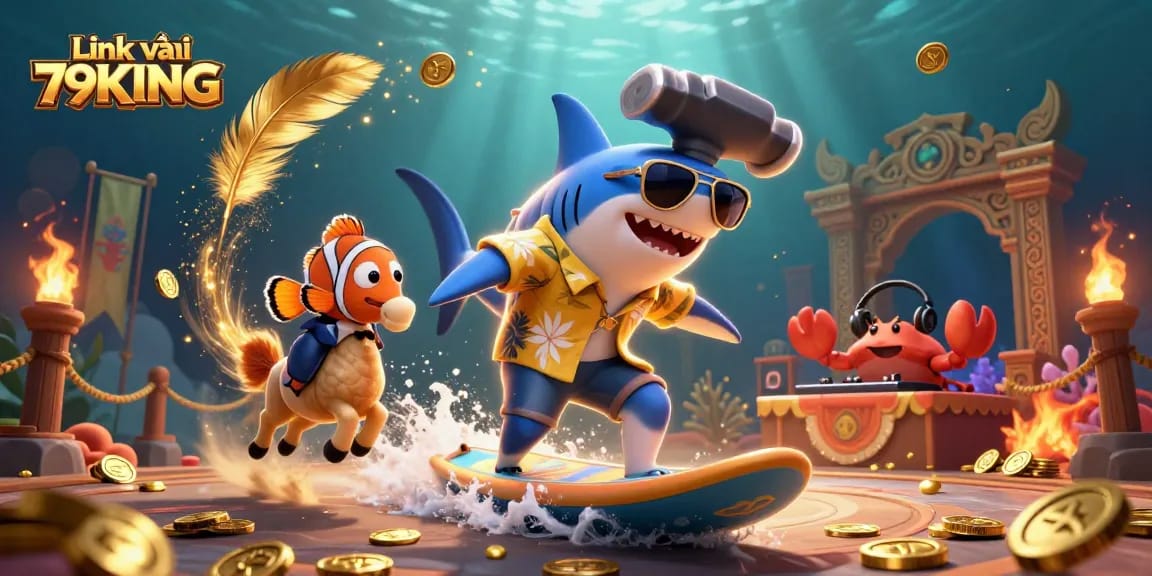 Engage in action with Link vào 79KING showcasing thrilling gaming elements in a vibrant underwater scene.