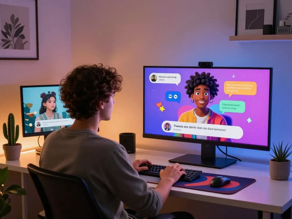 Crushon AI character chat session in a modern home office, showcasing interaction and creativity.