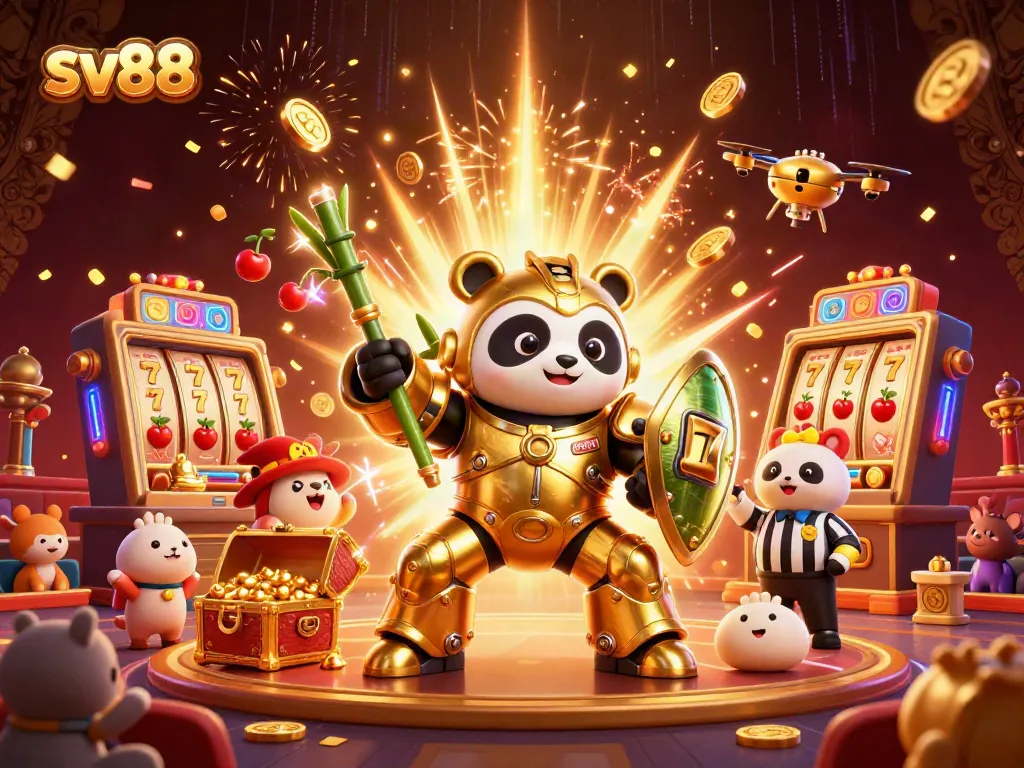 Experience thrilling gaming with sv88's vibrant casino action featuring a golden panda and exciting slot machine rewards.