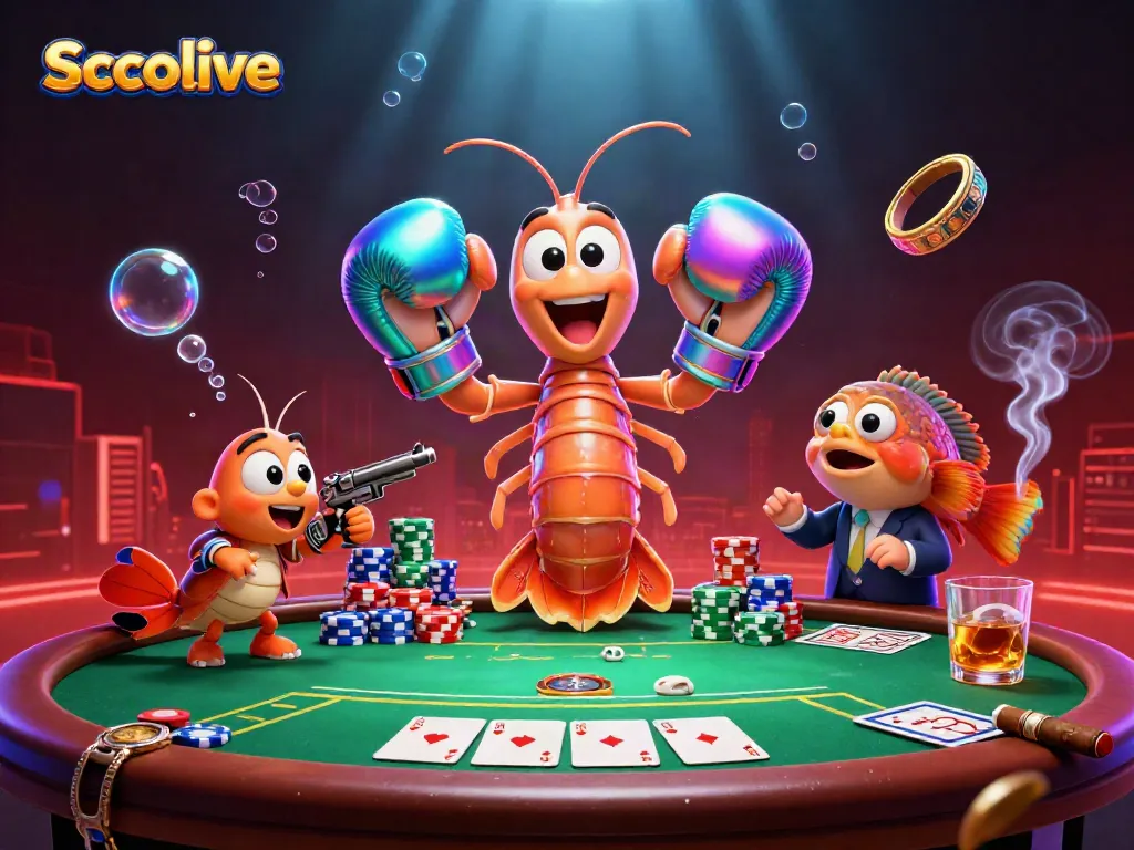Experience intense gambling action with Socolive's vibrant poker showdown featuring unique underwater characters.