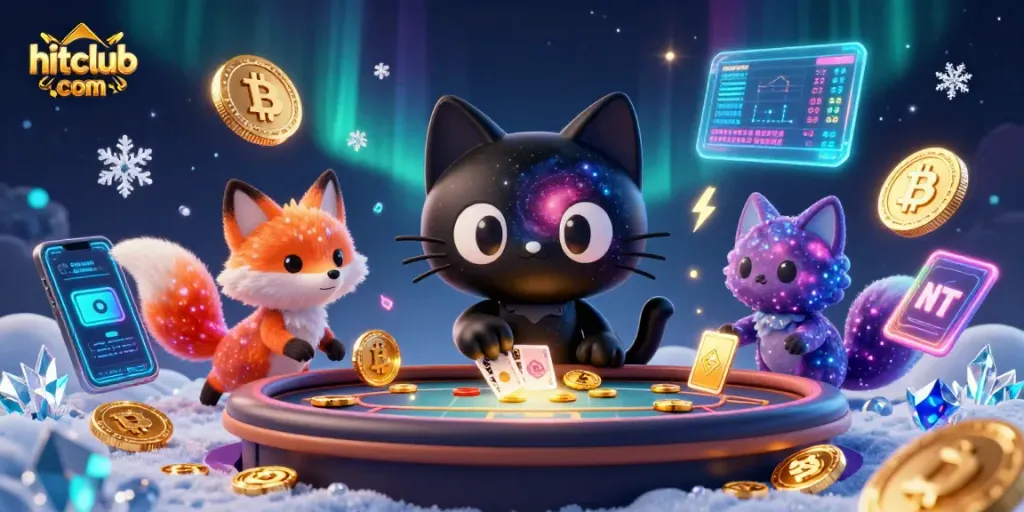 Win big at hitclub com while playing with cosmic characters at a vibrant casino table.