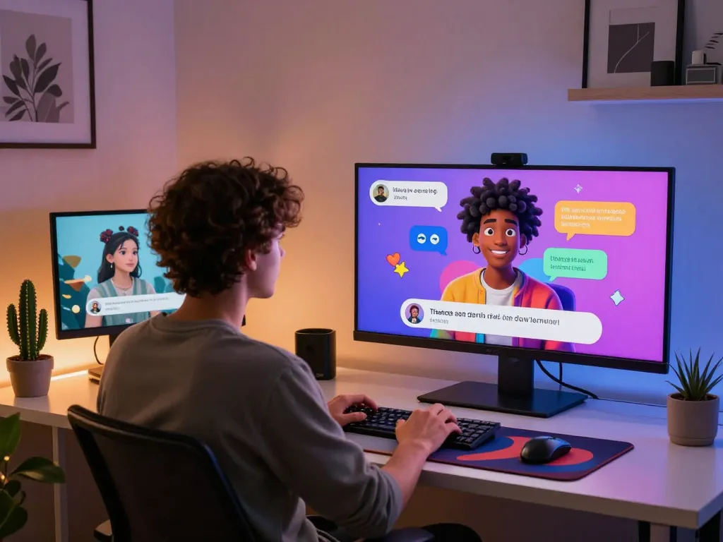 Crushon AI character chat session in a modern home office, showcasing interaction and creativity.