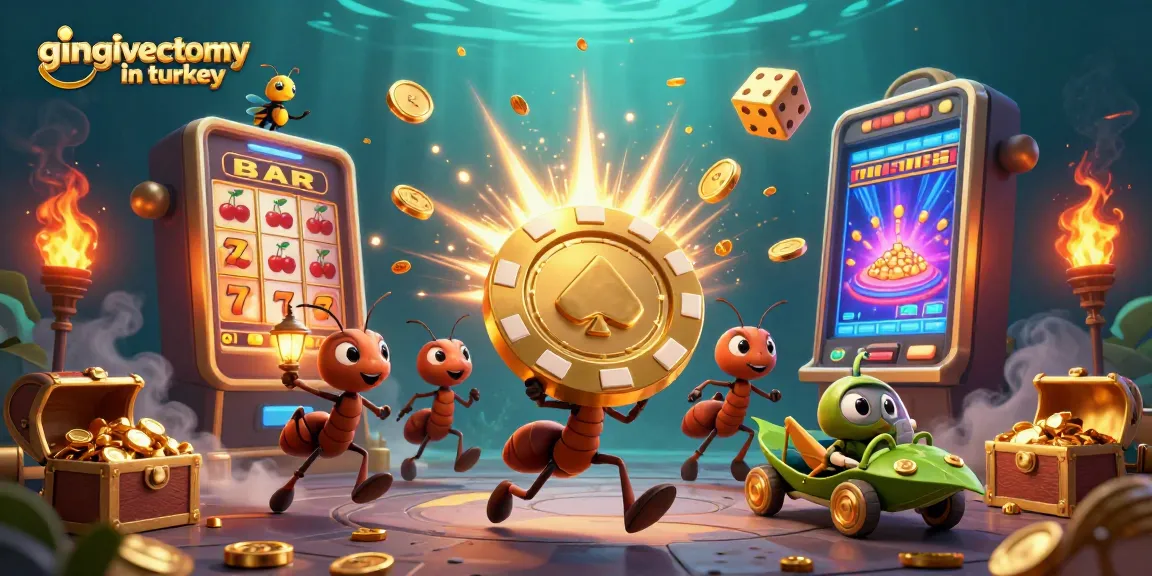 Engage in gingivectomy in Turkey with a vibrant 3D casino heist illustration featuring lively characters.