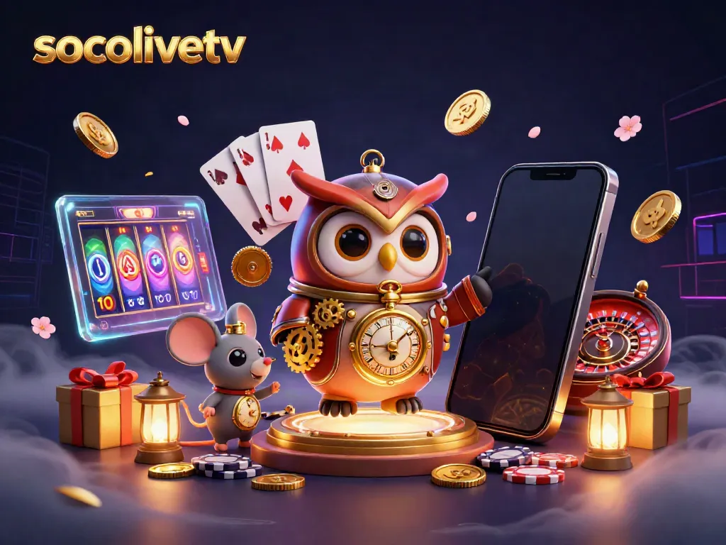 Socolivetv enhances the excitement of online betting through a steampunk owl and casino scene.