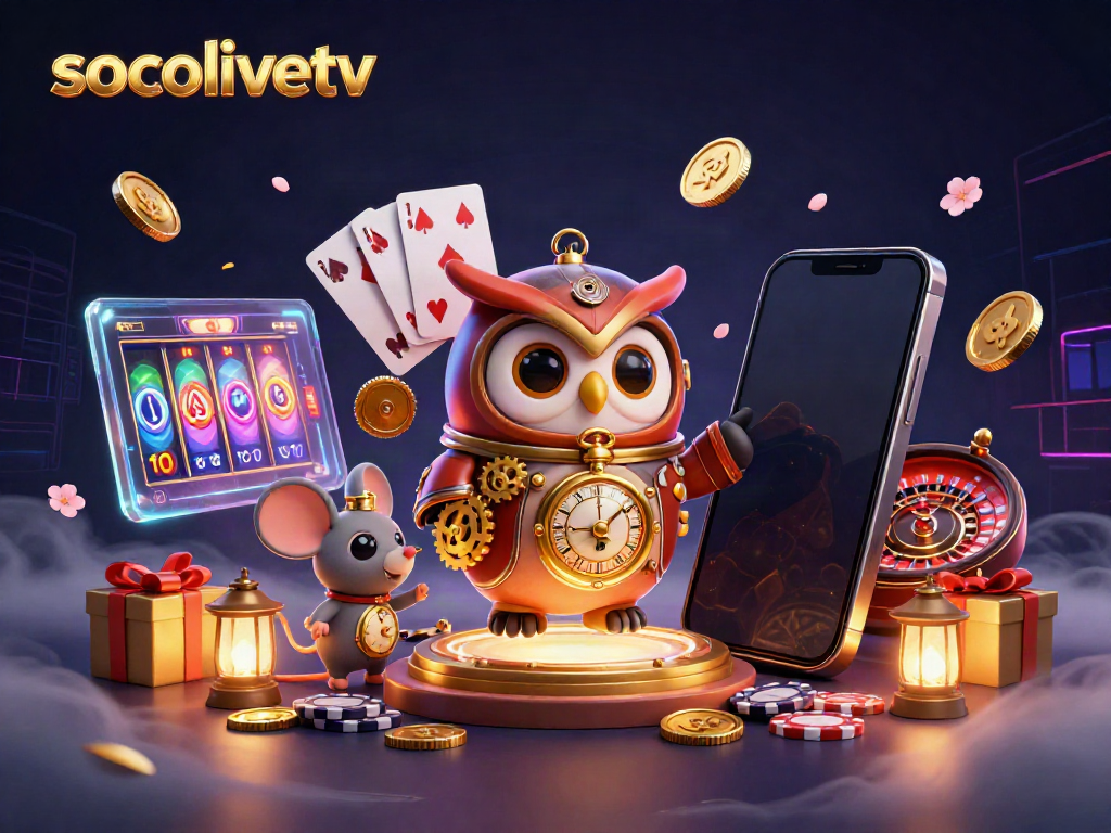 Socolivetv enhances the excitement of online betting through a steampunk owl and casino scene.