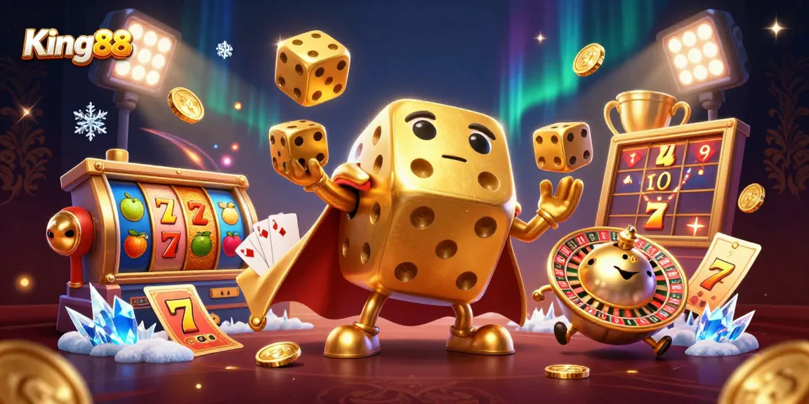 Engage in thrilling gameplay at King88 with dynamic slot machines, golden trophies, and vibrant gaming elements.