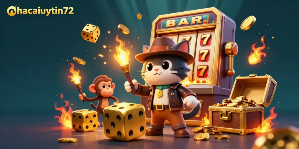 Engage in thrilling adventures with nhacaiuytin72 as the cat explorer discovers golden casino treasures.
