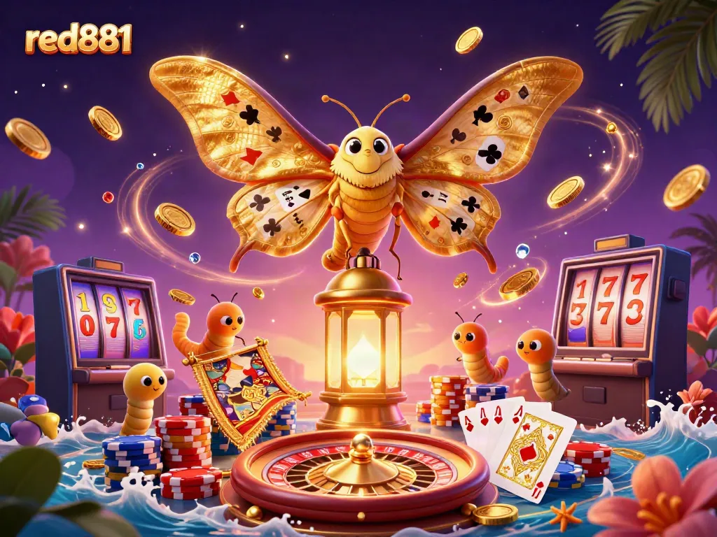 Experience thrilling gameplay at red881 with a vibrant casino-themed 3D illustration featuring lucky symbols and captivating elements.