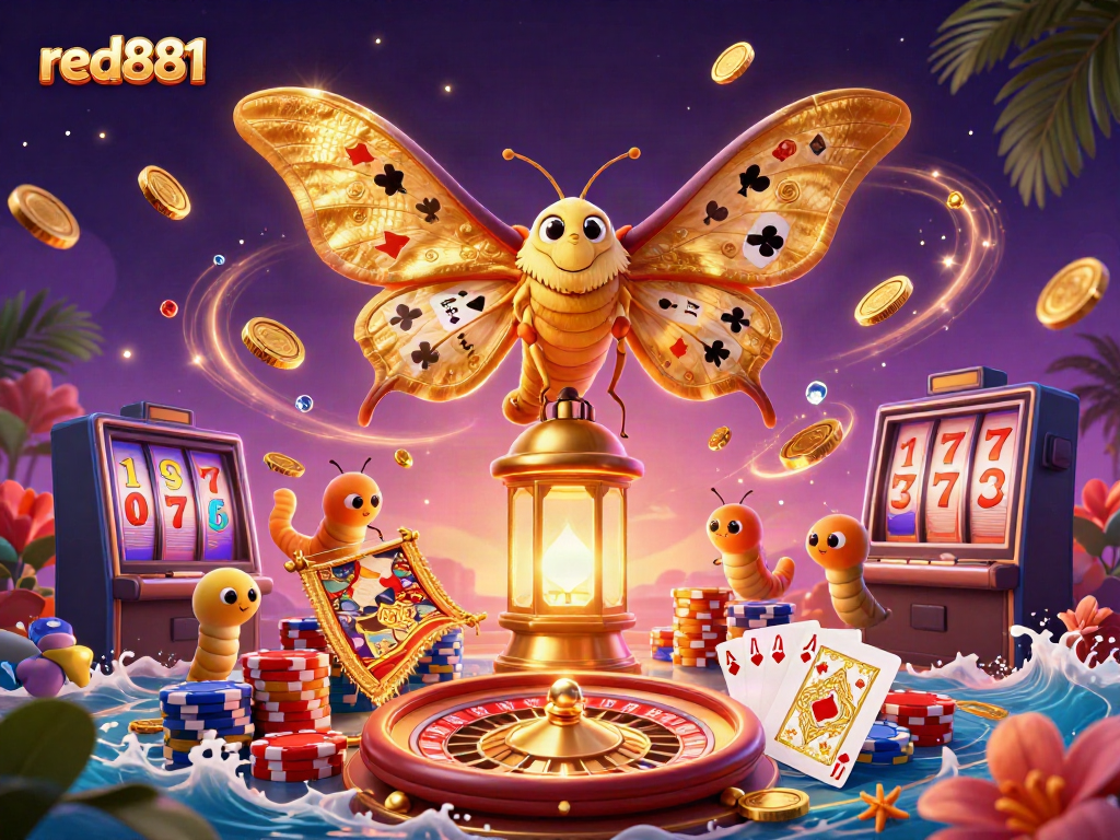Experience thrilling gameplay at red881 with a vibrant casino-themed 3D illustration featuring lucky symbols and captivating elements.