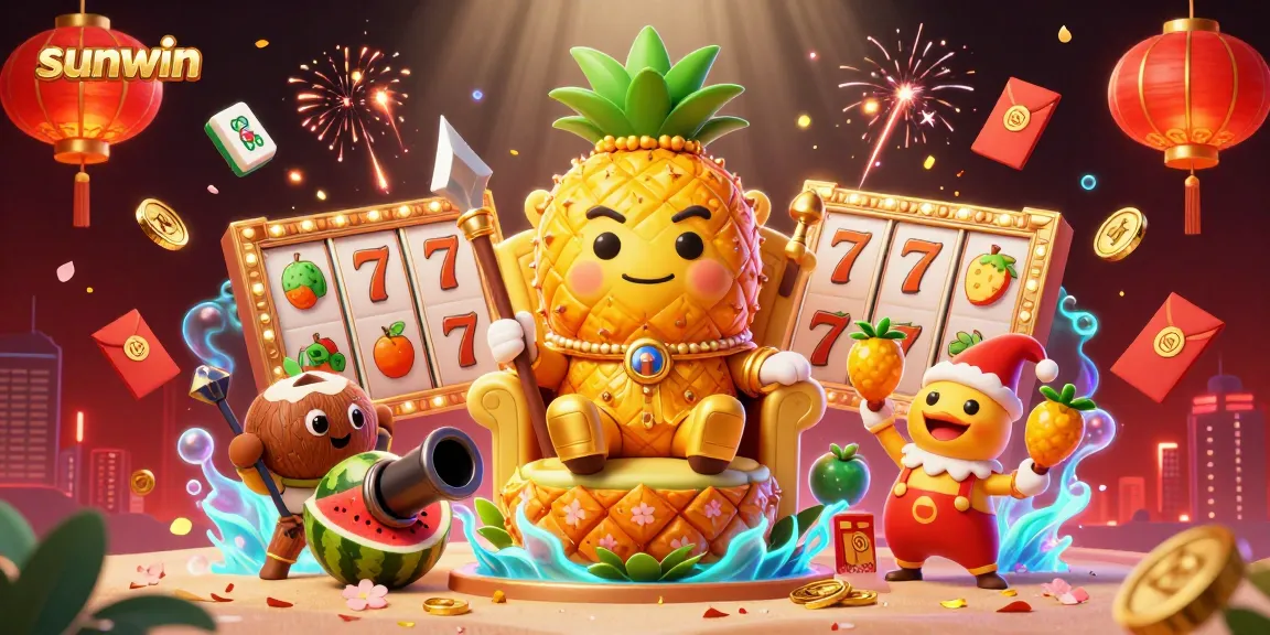 Experience winning moments at the sunwin casino with vibrant 3D characters and dynamic golden elements.