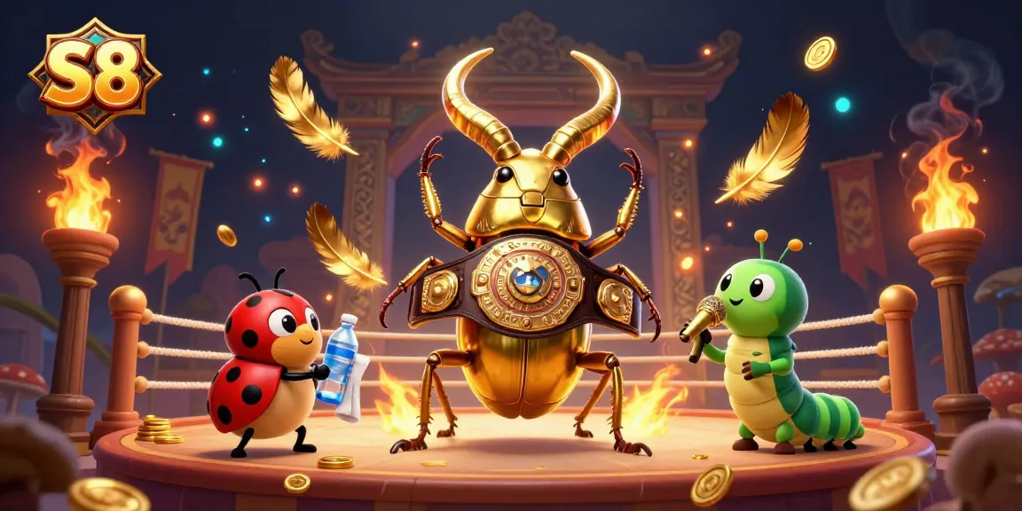 S8 introduces excitement in gambling with a vibrant 3D scene of a boxing beetle, capturing the thrill of winning.