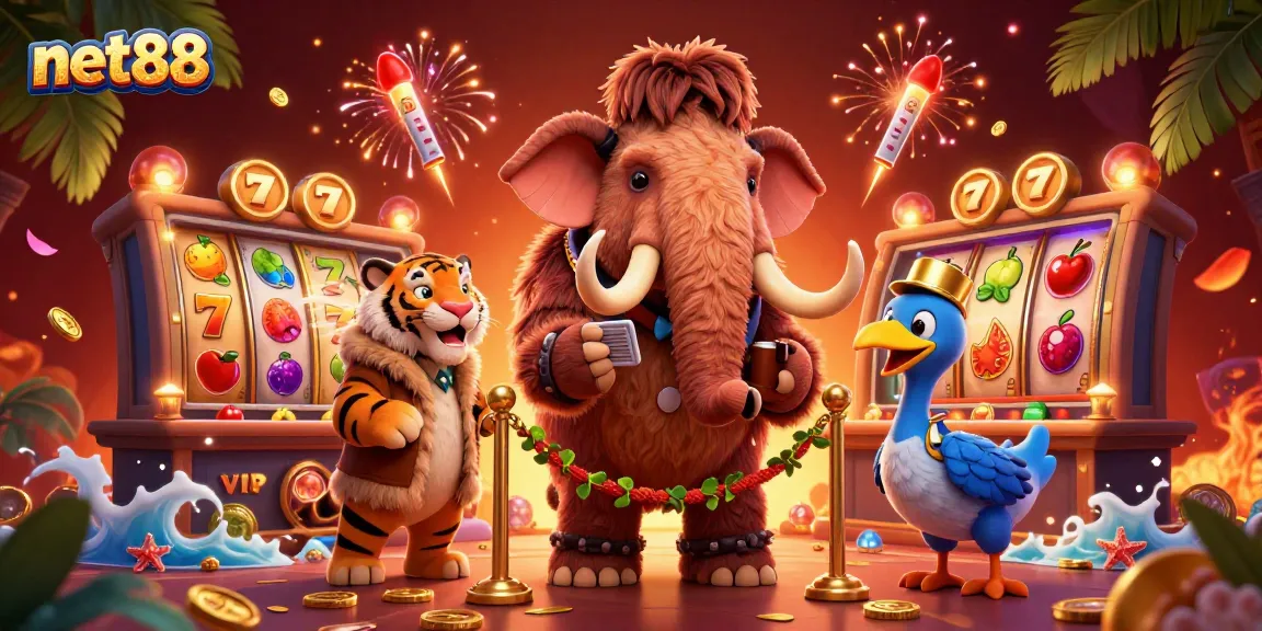 Join the vibrant scene at net88 with a bouncer mammoth, a VIP saber-tooth, and rich slot games!