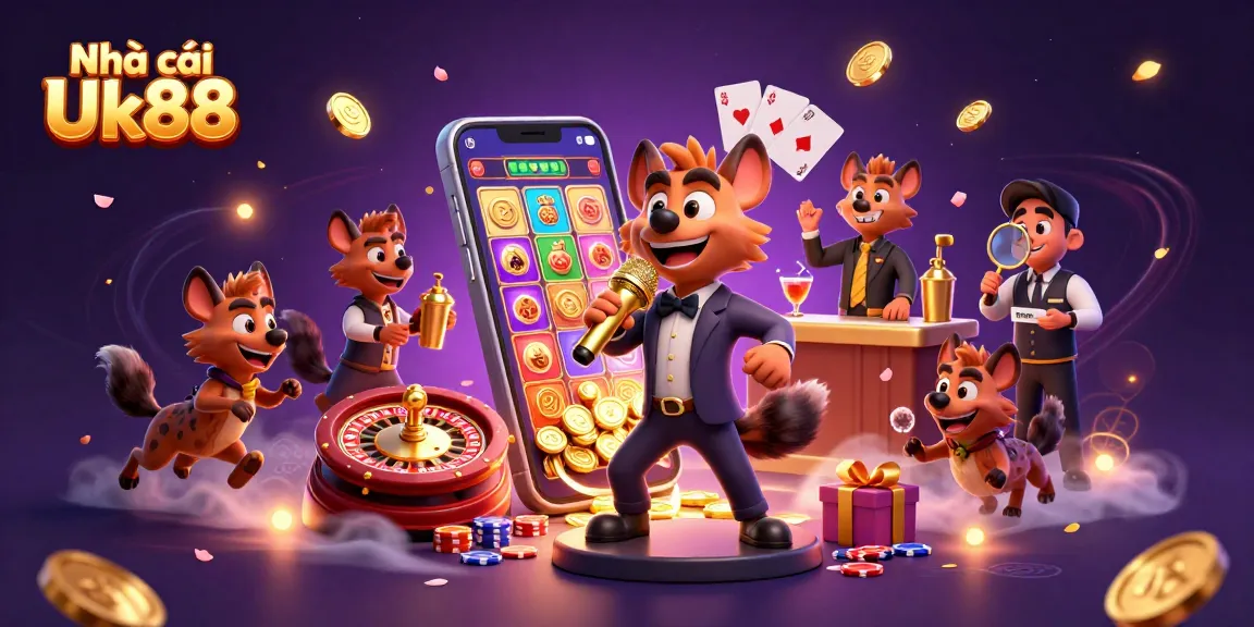Enjoy exciting casino fun with Nhà cái Uk88 featuring hyenas in a vibrant club scene.