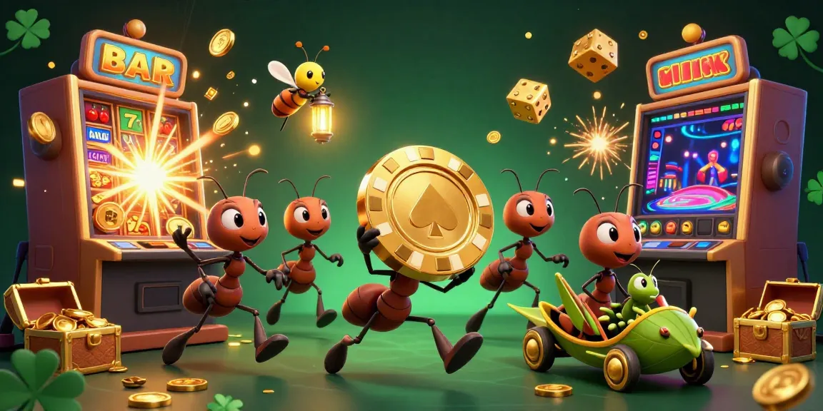 Sky88 leads the way with ants on a heist, showcasing vibrant slots and casino excitement.