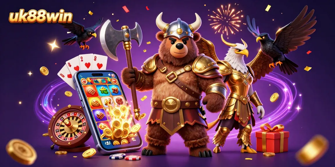 Engage with exciting slot games at uk88win featuring lively 3D characters and vibrant casino elements.