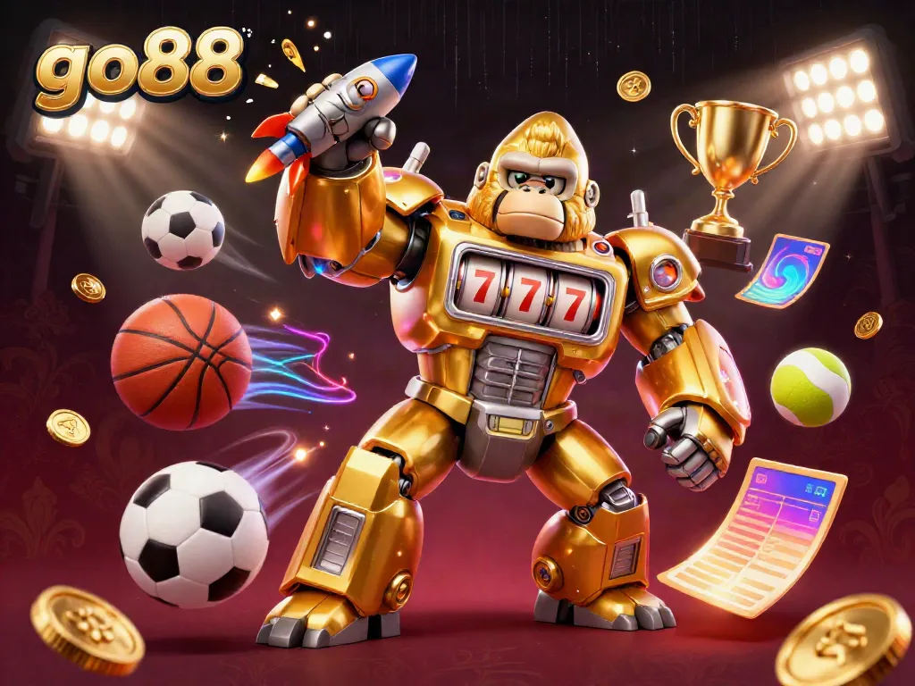 Experience the thrill of go88 with a dynamic gorilla mech avatar and vivid sports elements.