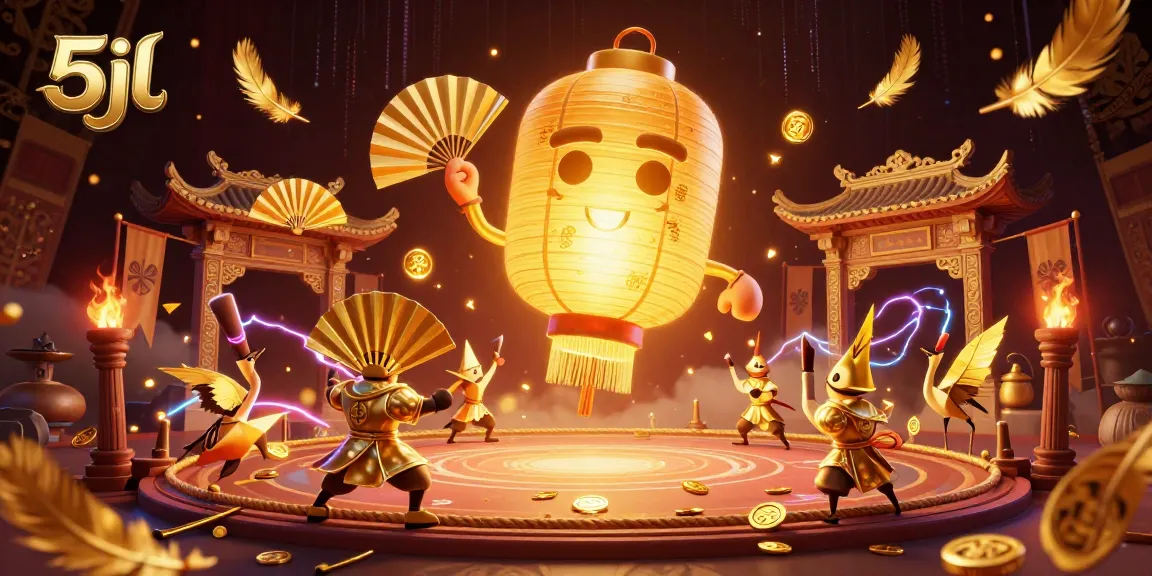 Experience dynamic gaming at 5jl with golden lantern spirit above vibrant casino scene.