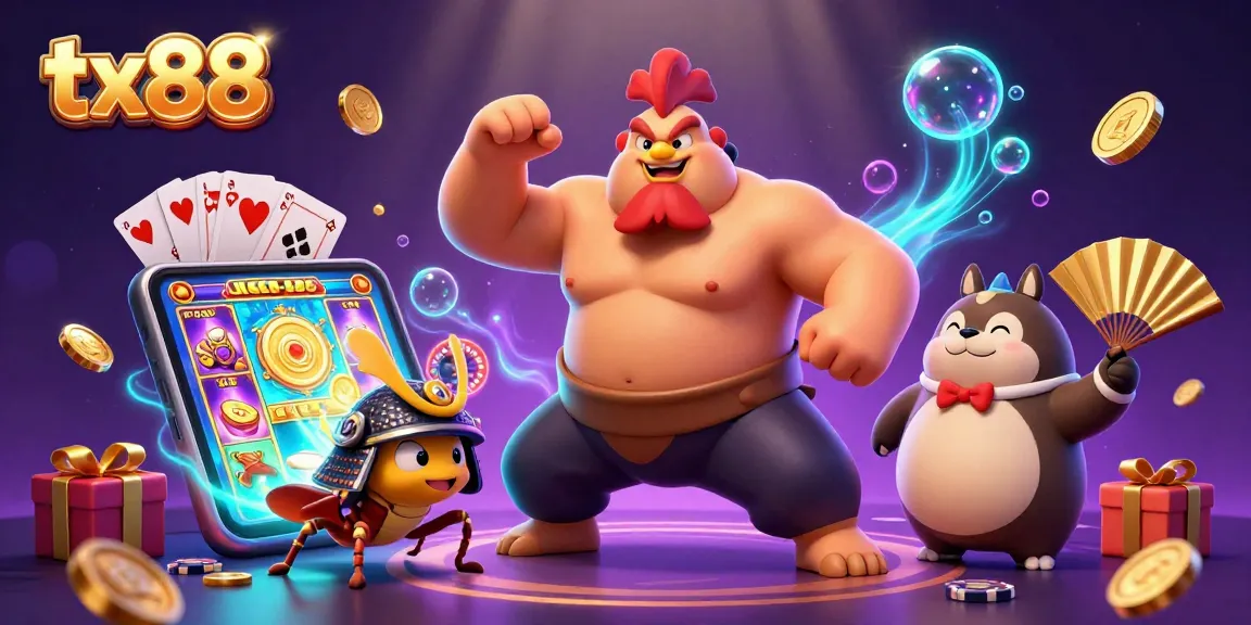 Participate in thrilling slots with tx88 as a powerful sumo wrestler rooster and samurai cricket animate the excitement.