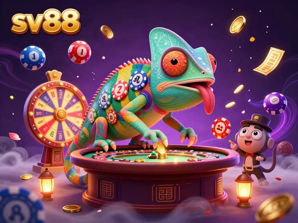 Engage in a thrilling game at sv88 casino, as the vibrant chameleon's colorful vibe highlights the excitement of gaming.