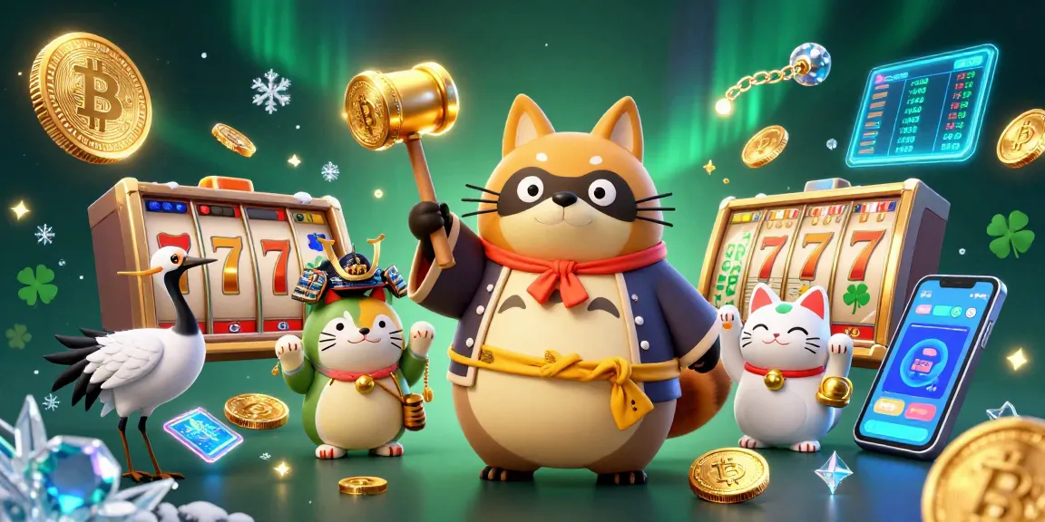 Engage in thrilling NOHU slots with cheerful characters celebrating jackpots amid vibrant casino elements.