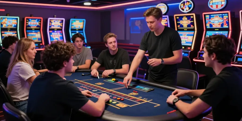 Interactive gaming scene at https://ku88v1.com/, featuring live dealers and players enjoying a vibrant casino atmosphere.