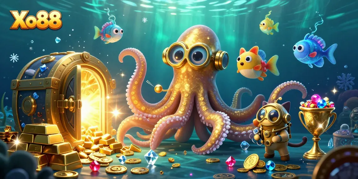 Experience excitement at Xo88 with a thrilling 3D kraken and diving cat amidst treasure-filled depths!