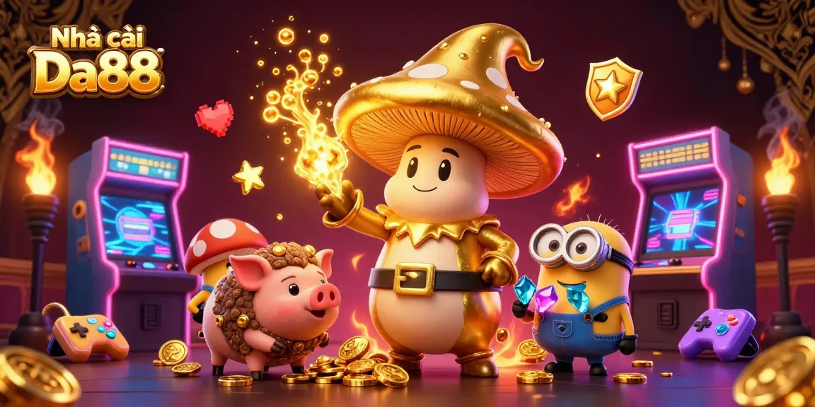 Engage with Nhà cái Da88's golden magic and treasure-finding adventures in this vibrant 3D casino scene.