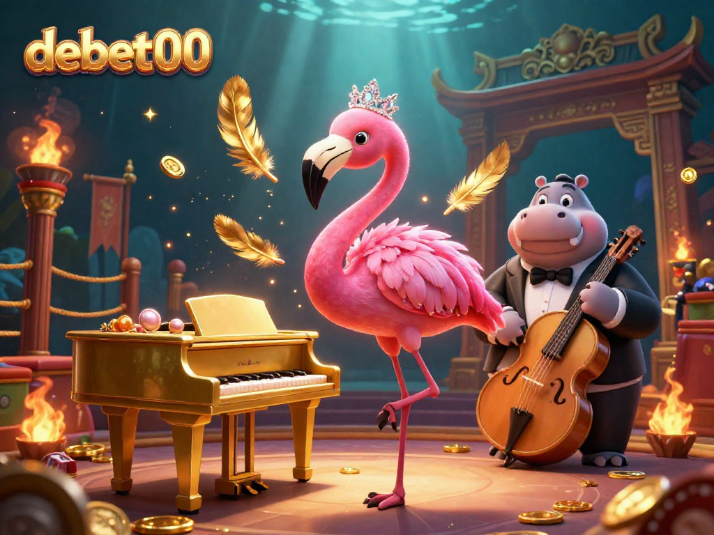 Join the action at debet00 with a vibrant casino scene featuring a flamingo lounge singer and hippo bassist.