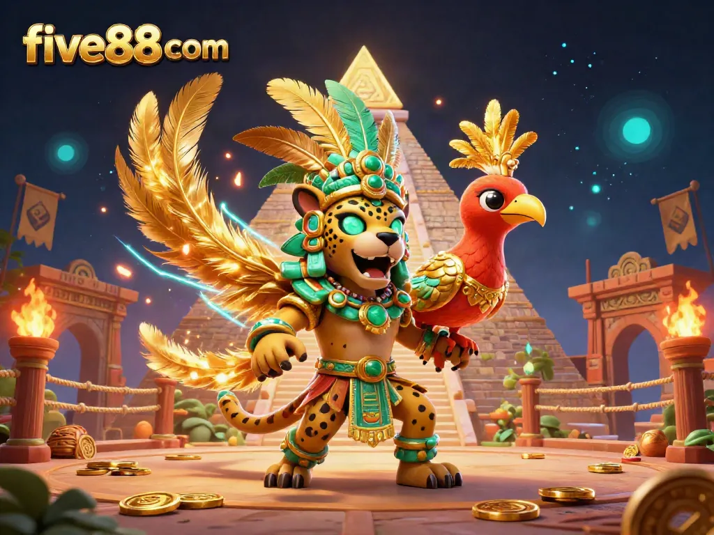 Play thrilling games at five88 com with glowing jaguar priest and golden elements.