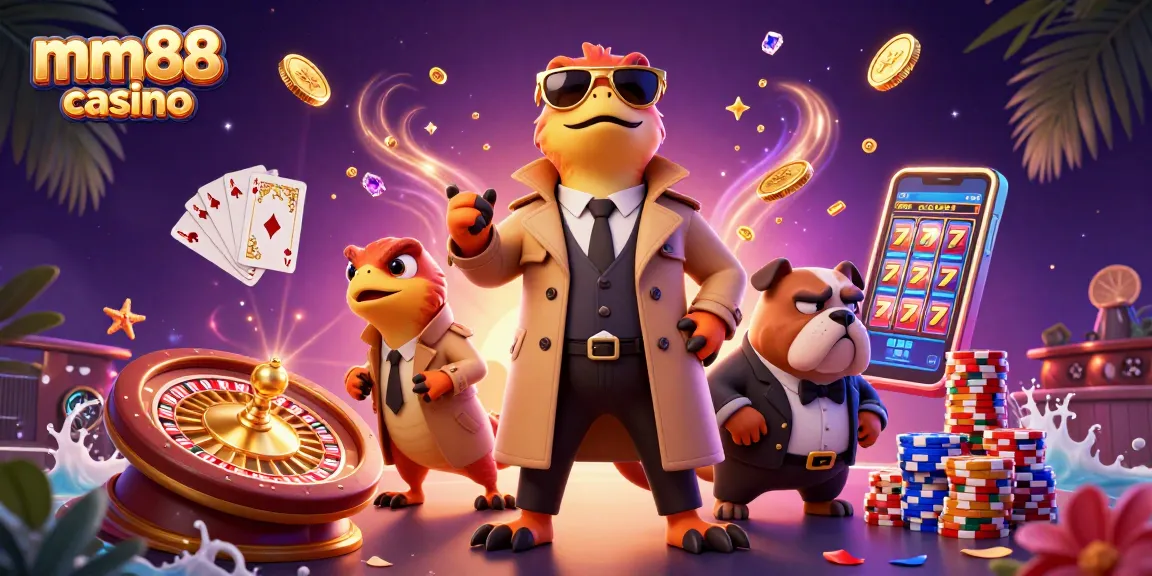 Experience the excitement of mm88 casino with raptors sneaking into a VIP lounge filled with vibrant gambling elements.