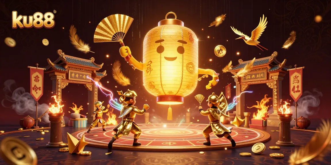 ku88 showcases an energetic casino scene with vibrant lantern spirits and dynamic game elements.