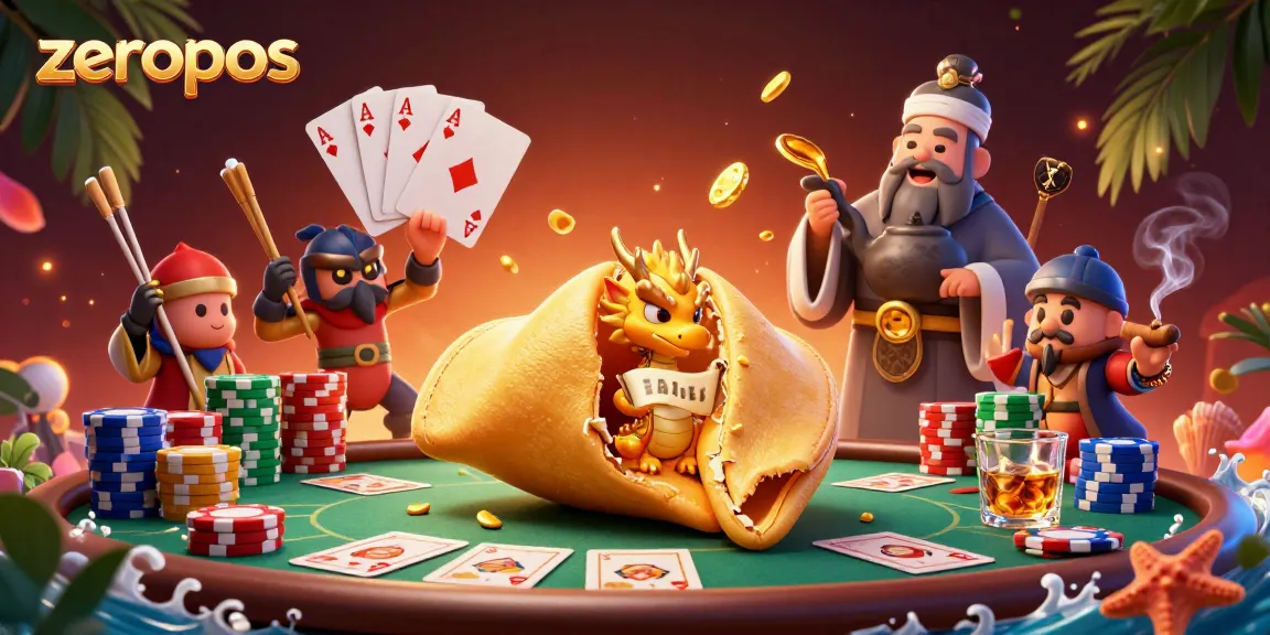 Engage with a vibrant zeropos scene showcasing a wise dragon at a gambling table amidst poker action.