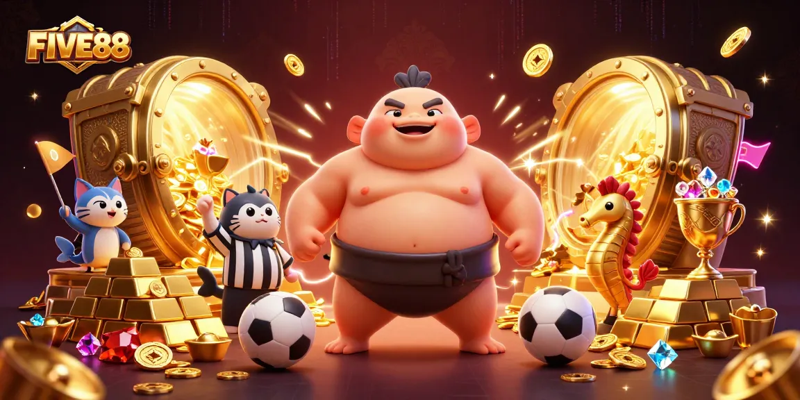 Engage in thrilling sports betting at FIVE88 with colorful underwater characters and dazzling treasures.