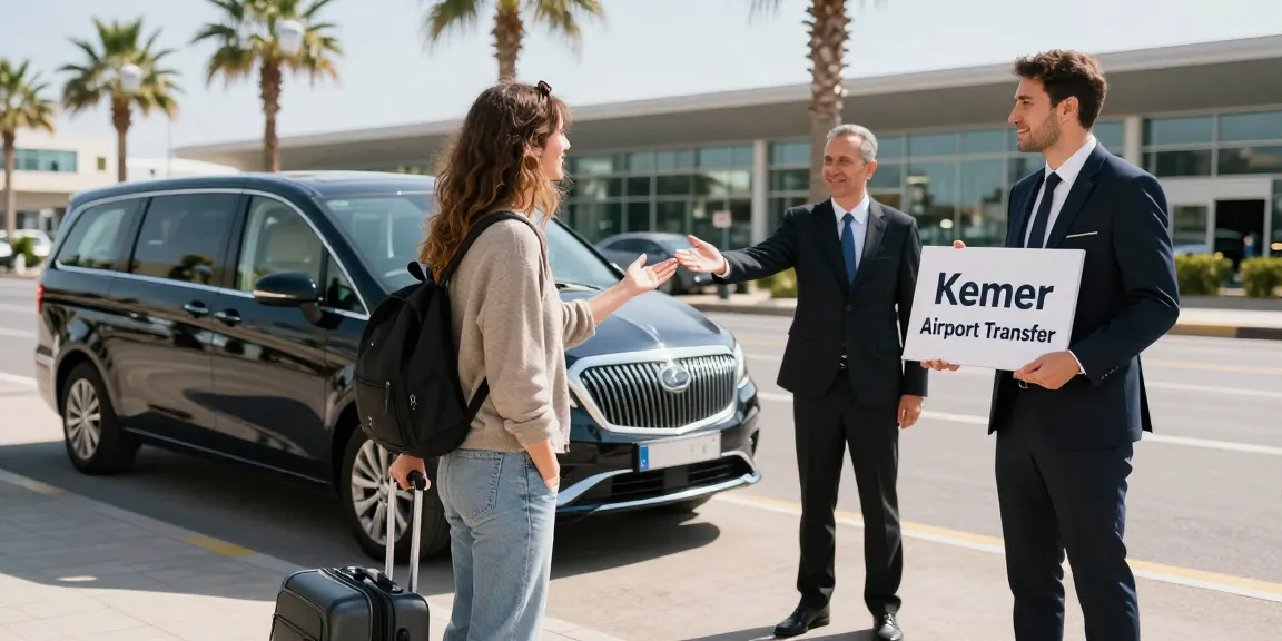 Kemer Airport Transfer with a professional chauffeur welcoming a traveler at Antalya Airport.