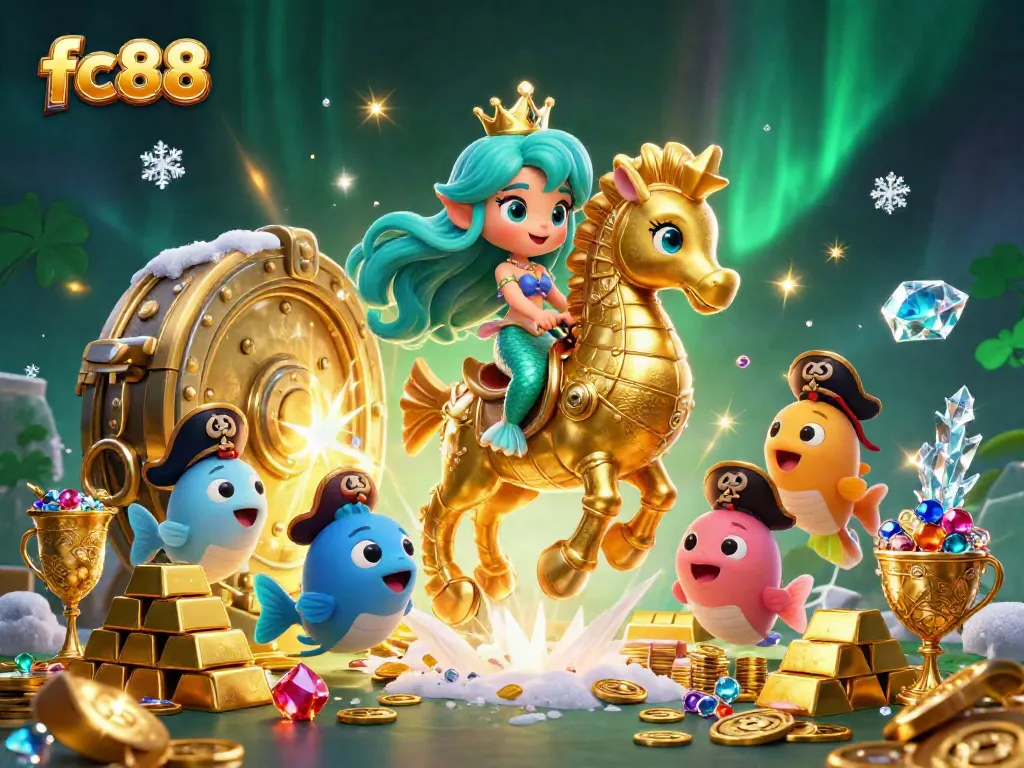 Engage in thrilling casino adventures with fc88, featuring a vibrant mermaid and treasure hunt scene.