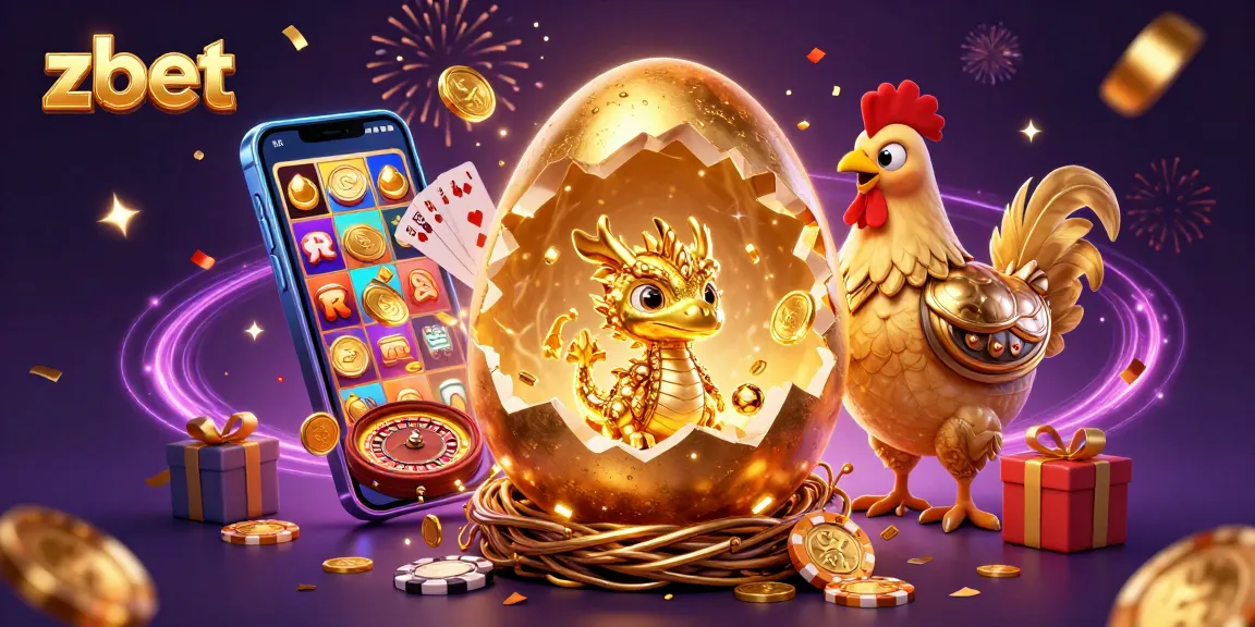 Zbet brings excitement with a golden dragon emerging from a poker chip nest, surrounded by vibrant casino elements.