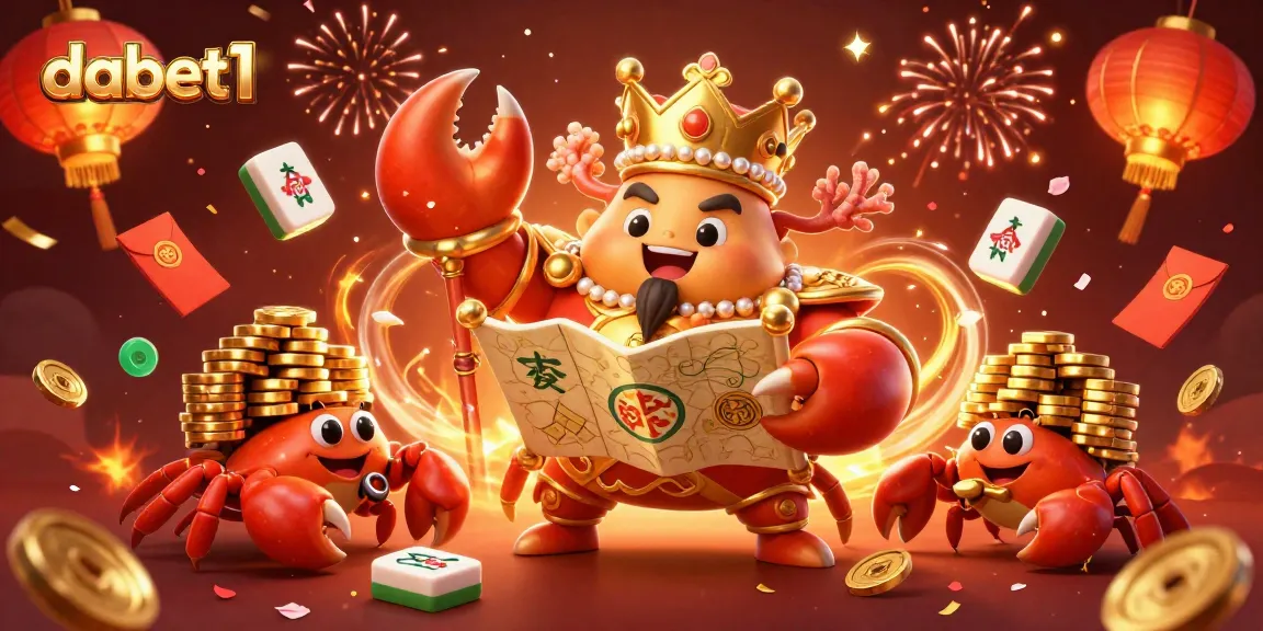 Win big at dabet1 with an extravagant 3D casino scene featuring a crab emperor and treasure.