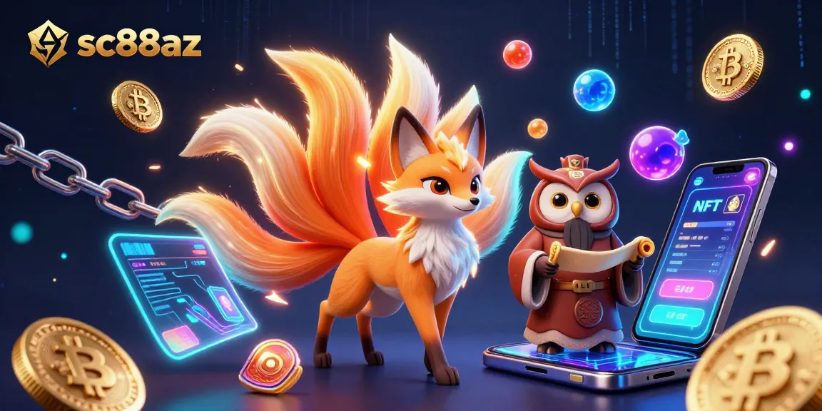 Experience the vibrant world of sc88az with colorful characters and crypto elements in an animated casino scene.