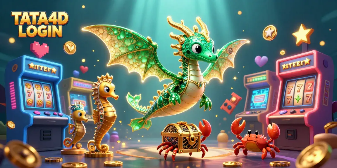 TATA4D LOGIN showcases an enchanting sea dragon and royal seahorse amidst vibrant slot elements.