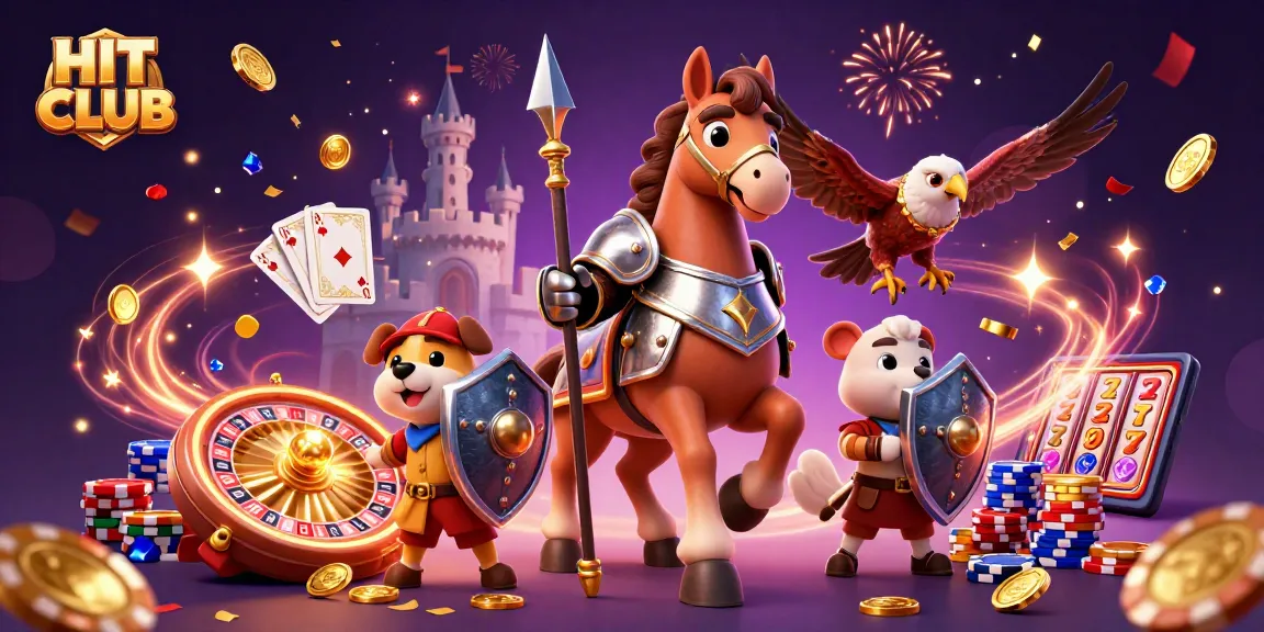 Spin and win at HIT CLUB with 3D characters celebrating your jackpot in a vibrant casino scene.